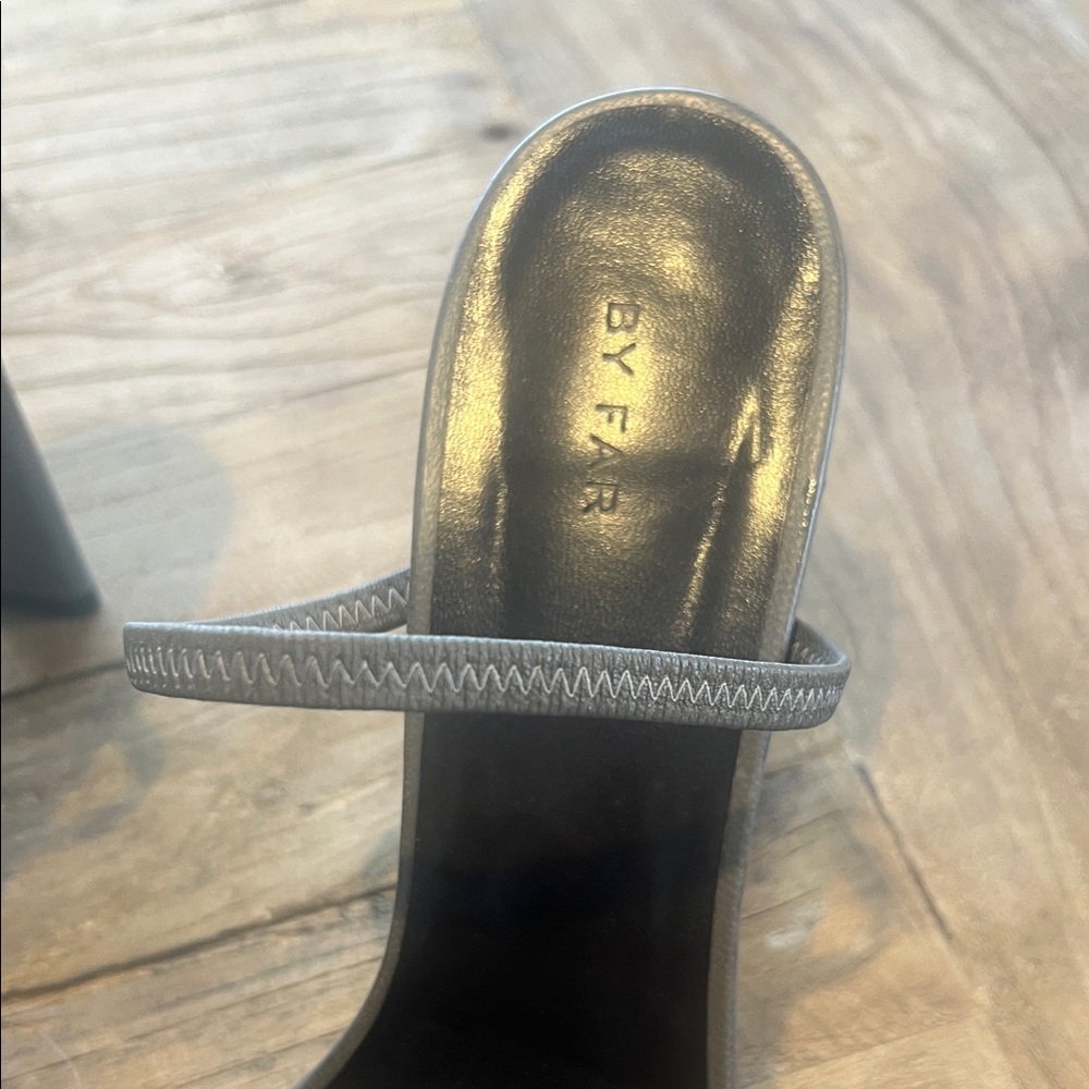 BY FAR Gray Shearling Strap Square-Toe Heels - image 3